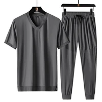 summer men sport clothing plus size 8xl 7xl 6xl mens t shirt shorts running gym suit solid large two piece suit mens lce silk