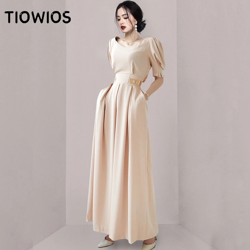 

TIOWIOS 2022 Summer Clothes New Temperament High-end Slim Fit Waist Slim Fashion Wide Leg Pants Short Sleeve Jumpsuit Women