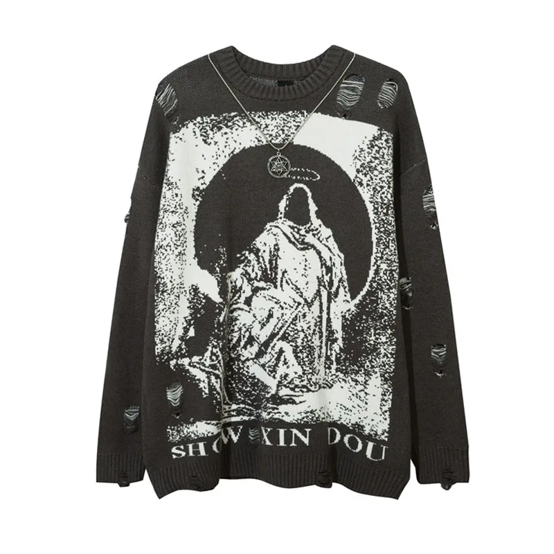 Свитер Мужской трикотажный с вырезами уличная одежда в стиле хип-хоп пуловер