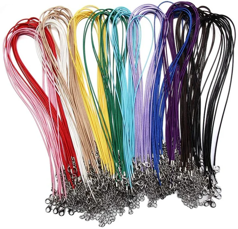 

20/50Pcs Colorful Leather Cord Wax Rope Chain Wax Cord Necklace Pendant For Handmade Lobster Clasp String Cord Jewelry Chains