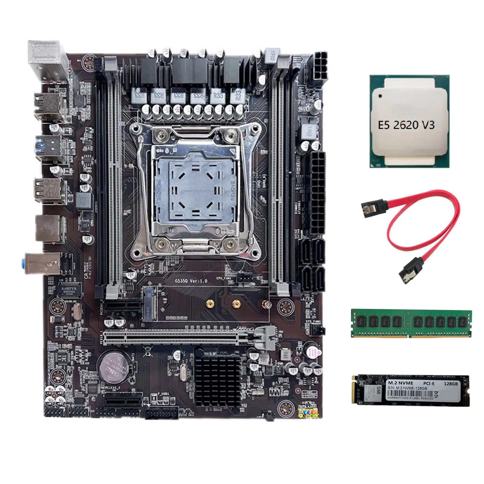 

Материнская плата X99, системная плата компьютера с процессором E5 2620 V3 + DDR4 4 Гб 2133 МГц ОЗУ + M.2 SSD 128G + кабель переключения