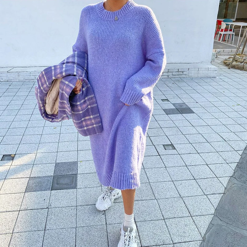 Casual Loose Sweater Dress Winter Women Fashion Knitting Dresses Long  Pullovers Korean Style Lady Warm Long Dress Oversize Pink - купить по  выгодной цене | AliExpress