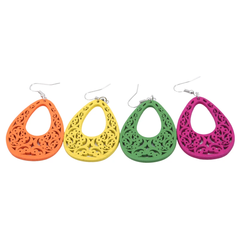 

Fashion Women Earrings Temperament Water Drop Hollow Symbol Wood Ladies Earrings Exquisite Earrings Jewelry Gift