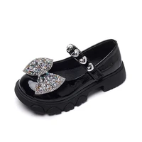 girls rhinestone shoes 2022 spring autumn fashion kids bow leather shoes children round toe shallow mary jane pearl shoes