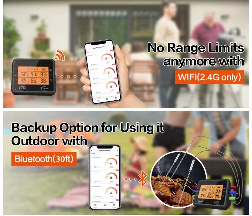 Цифровой термометр для барбекю Tuya Wi-Fi и Bluetooth перезаряжаемый беспроводной