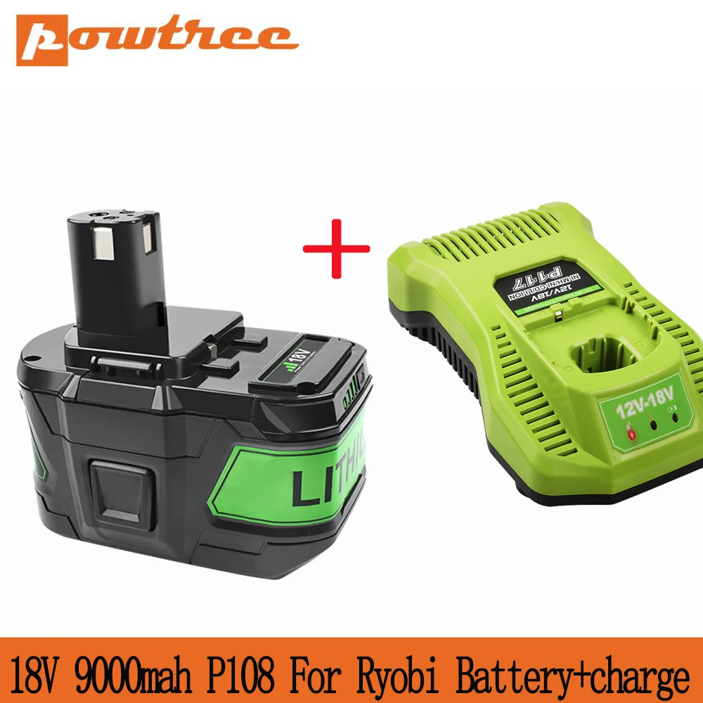 Сменный аккумулятор Powtree P108 для Ryobi 18-вольтовый один + литий-ионный 9 0 Ач большой