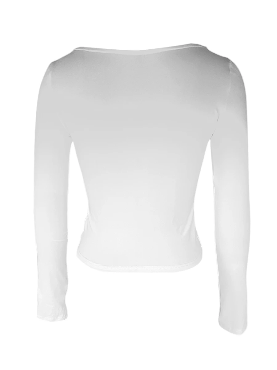 Y2k женская футболка с глубоким круглым вырезом и длинным рукавом