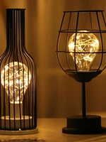 creative iron minimalist hollow table lamps warm light vintage copper wire lantern bedroom bedside desk for home decor