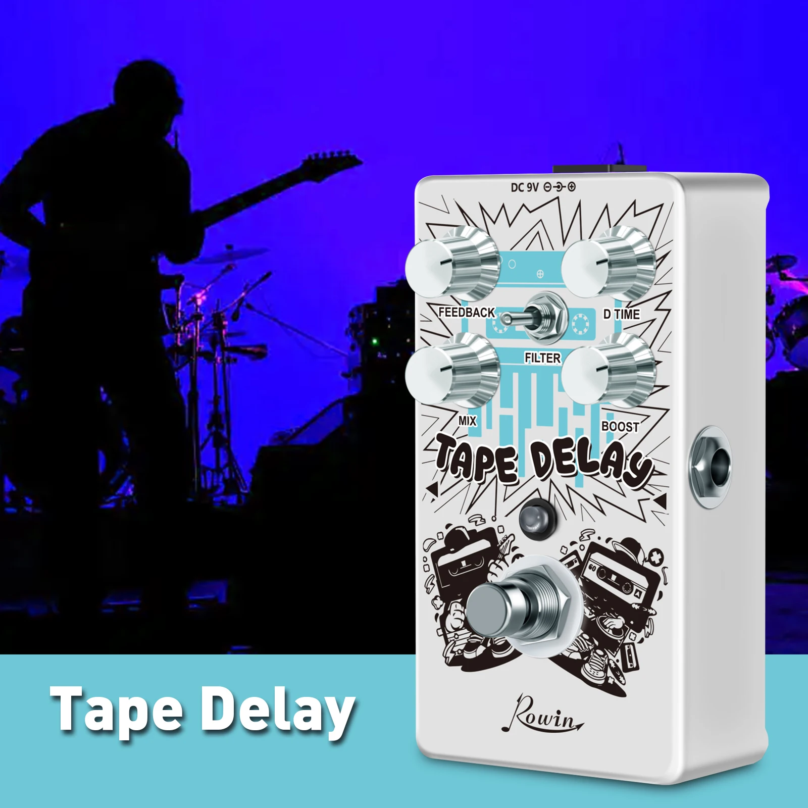 Rowin RE-01 Tape Delay Guitar Effect Pedal Combined With Delay And Bass Effects Wide Range Delay Adjustment And Make Real Bass