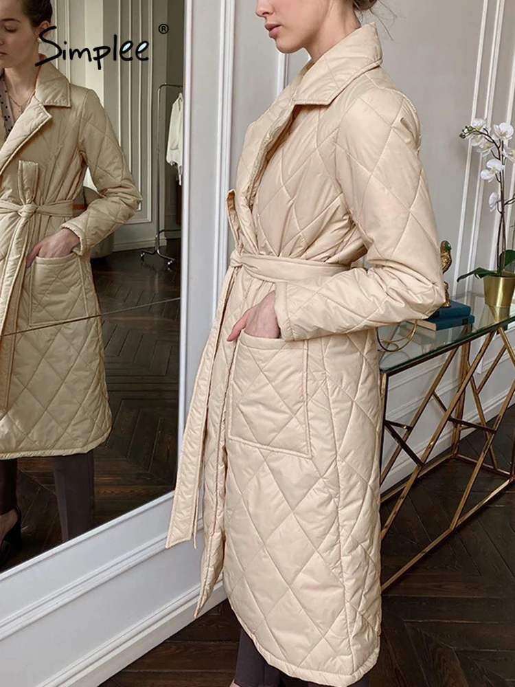  Пальто женское зимнее прямое длинное с ромбовидным принтом и поясом 