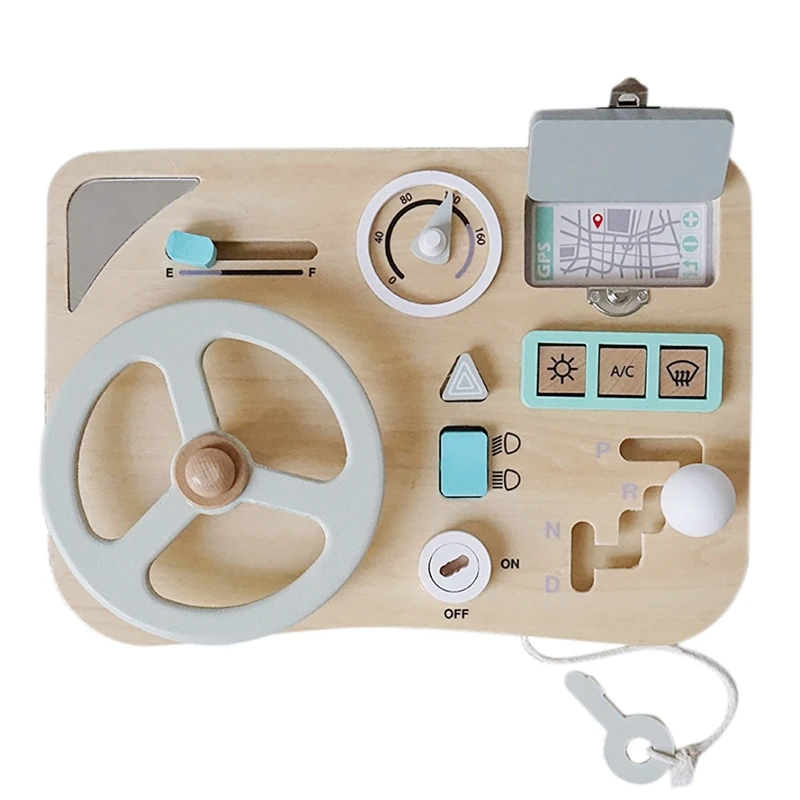 

Simulation Steering Wheel Driving Carseat Wooden Toy Busy Board Activity Teaching Aid Early Education Puzzle Unlocking