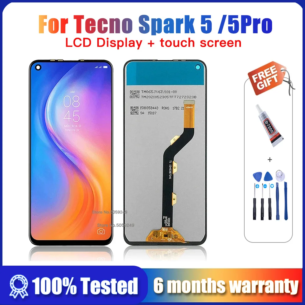 

ЖК-дисплей для Tecno Spark 5 Pro KD7, оригинальный дисплей 6,6 дюйма для Tecno Spark 5 KD7h KD7s, сменный ЖК-дисплей