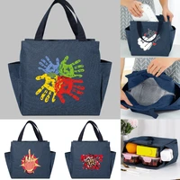 portable insulated lunch cooler bag hand series printed dinner bags multifunction large capacity school picnic thermal food pack