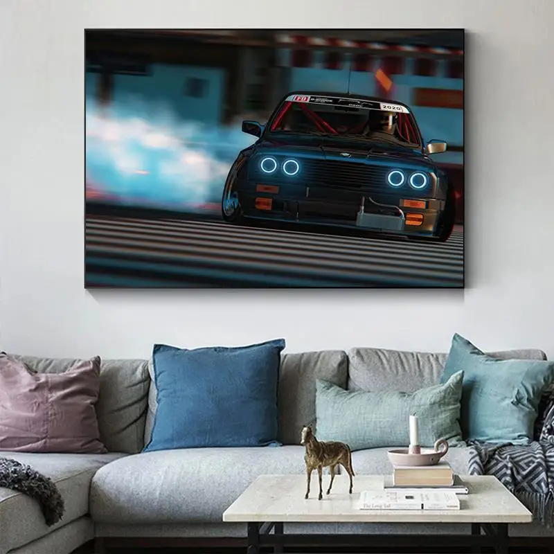 Постер для гоночного автомобиля BMW M3 E30 Картина на холсте с изображением дрифта