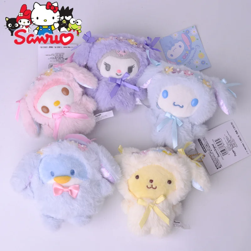 

New Easter Sanrio Hello Kitty Melody Kuromi Cinnamoroll Garland Doll Keychain Anime Stuffed Animals Cute Gift Toy Kid about 10cm