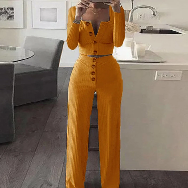 Round Neck Casual Birthday Outfits Women's Suit Button Fashion Elegant Long Sleeve Street Wear Woman Tracksuit Two Piece Set New
