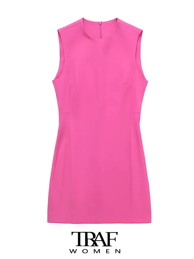 

Платье-мини без рукавов, с круглым вырезом и молнией сзади