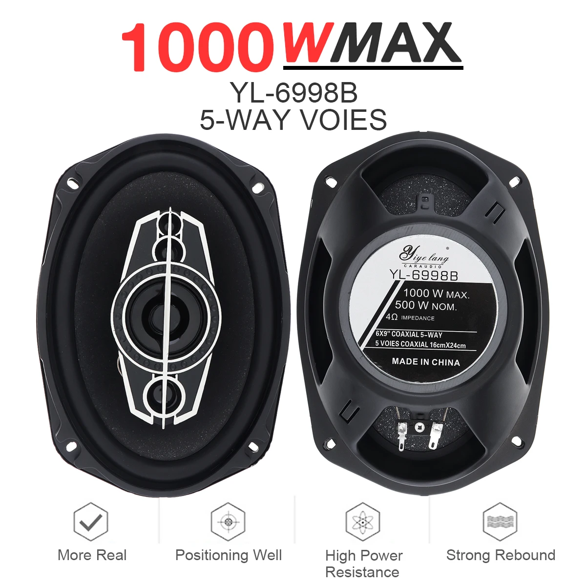 

2pcs 6x9 Inch 1000W 12V 5 Ways Car Coaxial Auto Music Stereo Full Range Frequency Hifi Speakers Automobile Door Loundspeakers