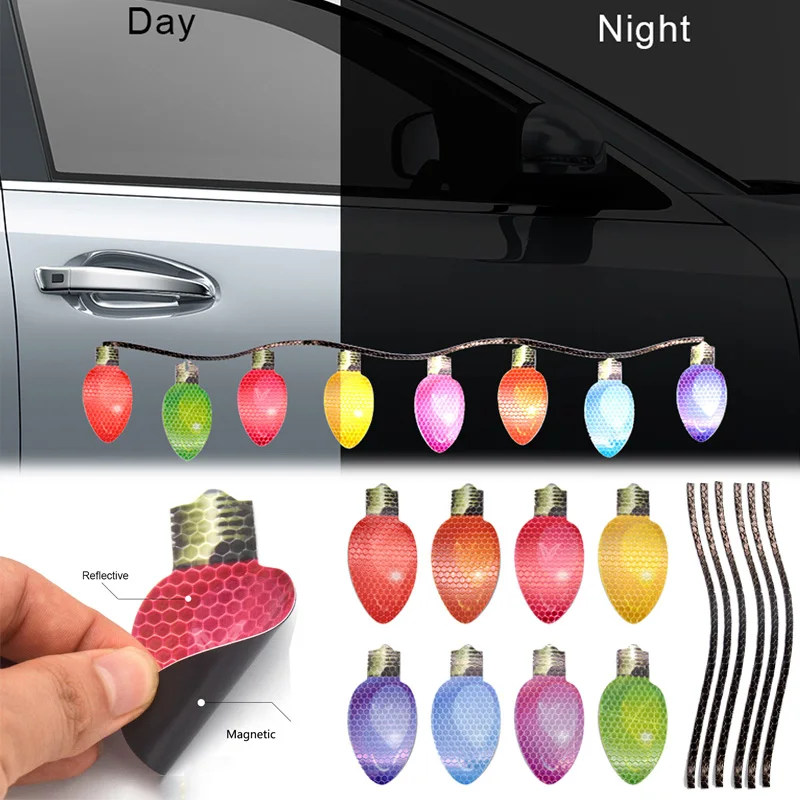 

Magnetic Car Light Bulb Stickers Christmas Decoration Reflective Sticker Refrigerator Decor Auto Exterior Accessories Car Decals