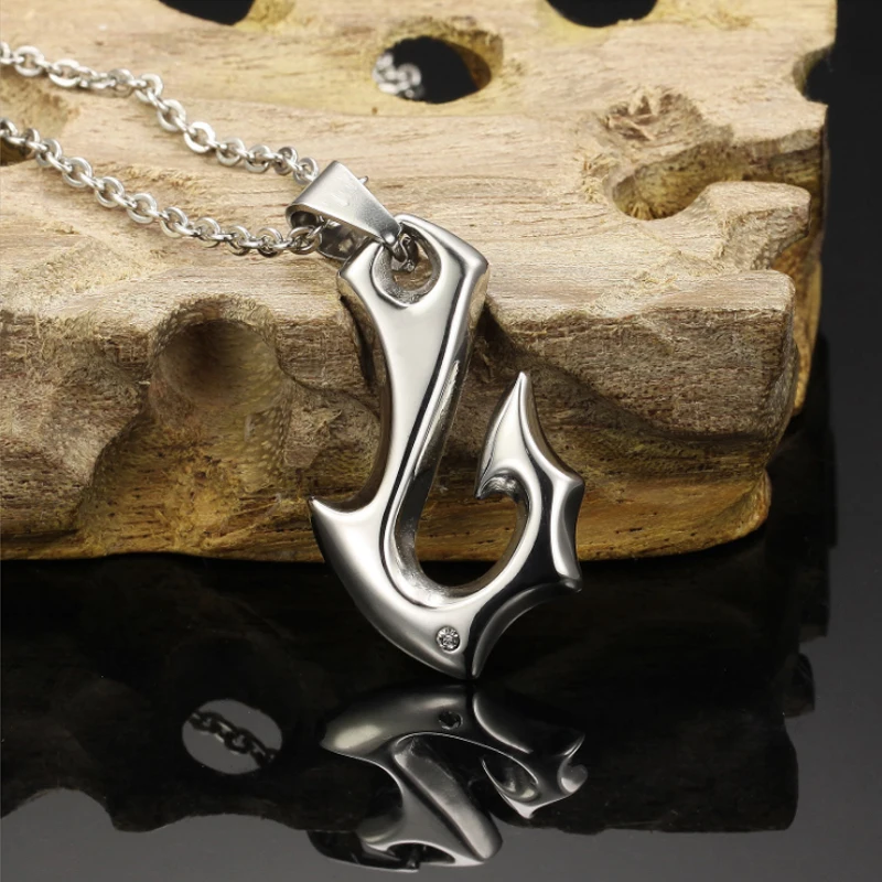 

New Trendy Special Shape Fish Hook Pendant Necklace Men's Viking Fish Hook Pendant Chains On The Neck Jewelry 2022 Accessories