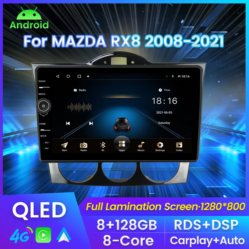 

Автомагнитола MLOVELIN для MAZDA RX8 2008-2021, мультимедийный видеоплеер QLED 8G 128G Carplay Android 11 GPS RDS android, автомобильная стереосистема