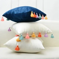 solid color soft velvet chinese tassel cushion cover 4545cm colorful fringe pillow cover decorative square home throw pillows