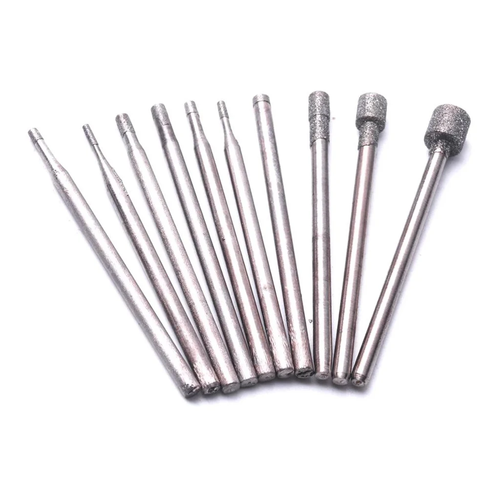 

10Pcs/Set 2.35mm Shank Diamond Burr Core Bits Carving Polishing Tools Grinding Needle Glass Jade Stone Rotary Tool Set 0.8-5mm