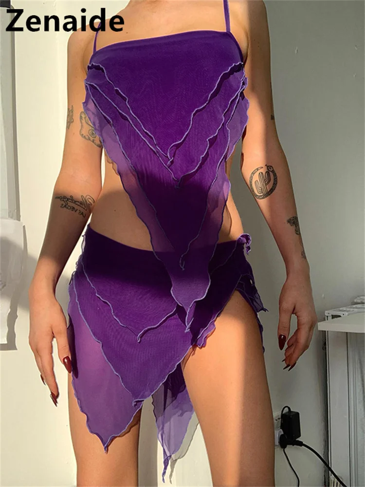 

Zenaide Irregular Crop Top And Skirt Two Piece Set 2022 Summer Matching Set Women Sexy Party Holiday Beach Y2K Outfits