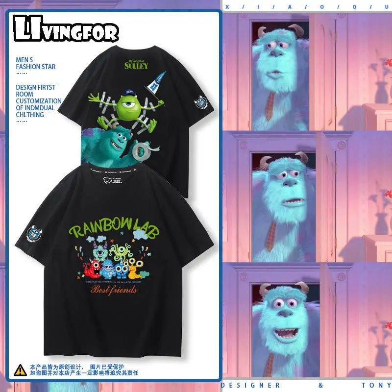 

Disney Monster Power Company Around Big Eyes Short-sleeved T-shirt Men and Women 2022 Summer New T-shirt Mens T Shirts