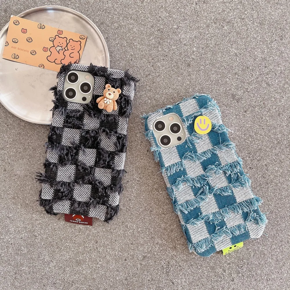 

Denim Cross Check Pattern Case For iphone 14 14ProMax 11ProMax 11 12Pro 12 13ProMax 13 XS X XR XSMAX 7P 8Plus Soft Shell