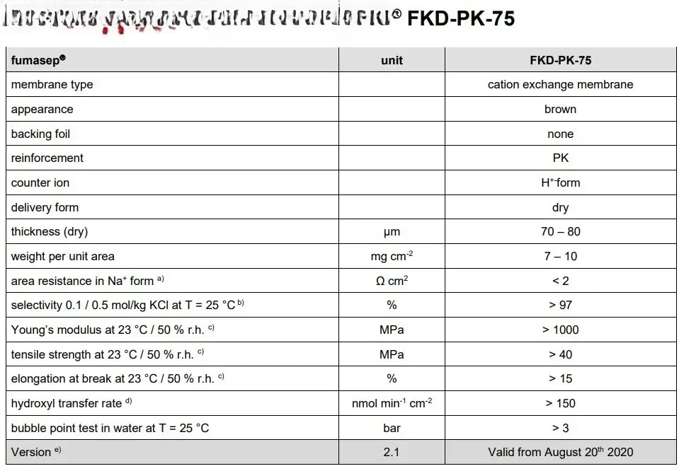Фото Fumasep FKB-PK-130/FKD-PK-75/FKE-50/FKL-PK-130 Катионная обменная мембрана №3