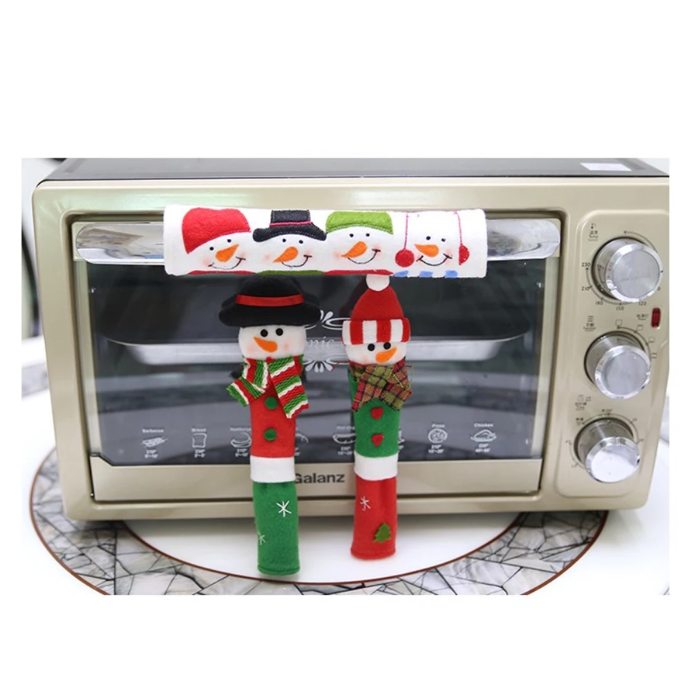 

1set Christmas Decoration Antiskid Refrigerator Door Handle Cover Microwave Handle Gloves Kitchen Accessories New Year Decor