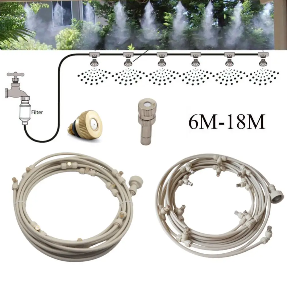 

6/9/12/15/18M Atomizing Misting Brass Nozzle Cooling Water Fog Sprayer System For Garden Watering Adjustable Water Sprinkler