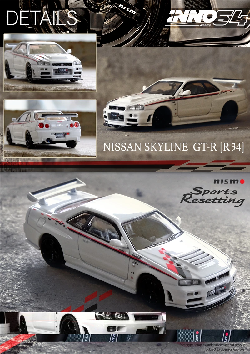 

INNO 1:64 NISSAN SKYLINE GT-R (R34) NISMO SPORTS RESETTING Diecast Model Car