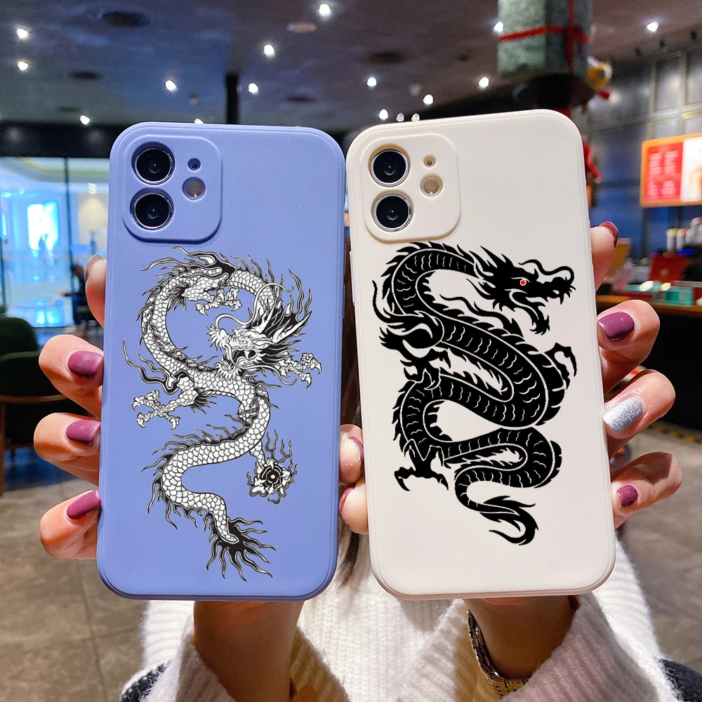 

Dragon Fashion Luxury Square Liquid Silicone Phone Case For iPhone 14 11 12 13 Pro Max Mini X XS XR 7 8 Plus SE2 DIY Soft Cover