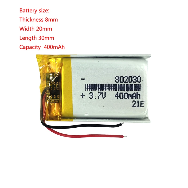 

Small Lipo 3.7v 400mah Lithium Polymer Battery 802030 For Smart Devices,Speaker,Bluetooth Headset