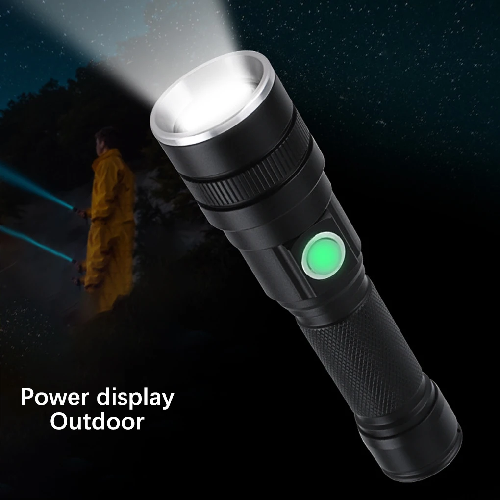 

Aluminium Alloy Electric Torch Zoomable USB Charging P50 1800LM 3 Gear Adjustable Flashlight Lighting Tool with Lanyard No