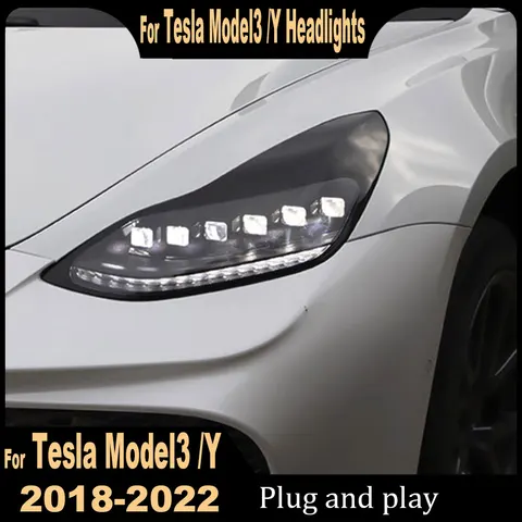 2 шт. автомобильные фары для Tesla Model 3 Model Y 2018-2022, обновленная светодиодная фара, динамическая сигнальная лампа, передняя фара в сборе