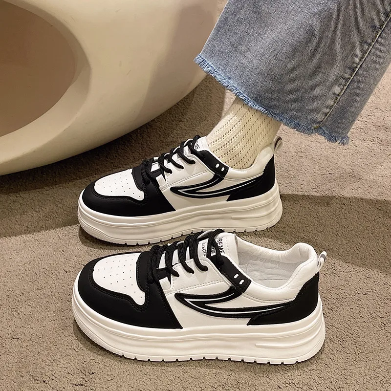 

Кроссовки женские универсальные из ПУ кожи, повседневная обувь на платформе, круглый носок, криперы для корзины, осень