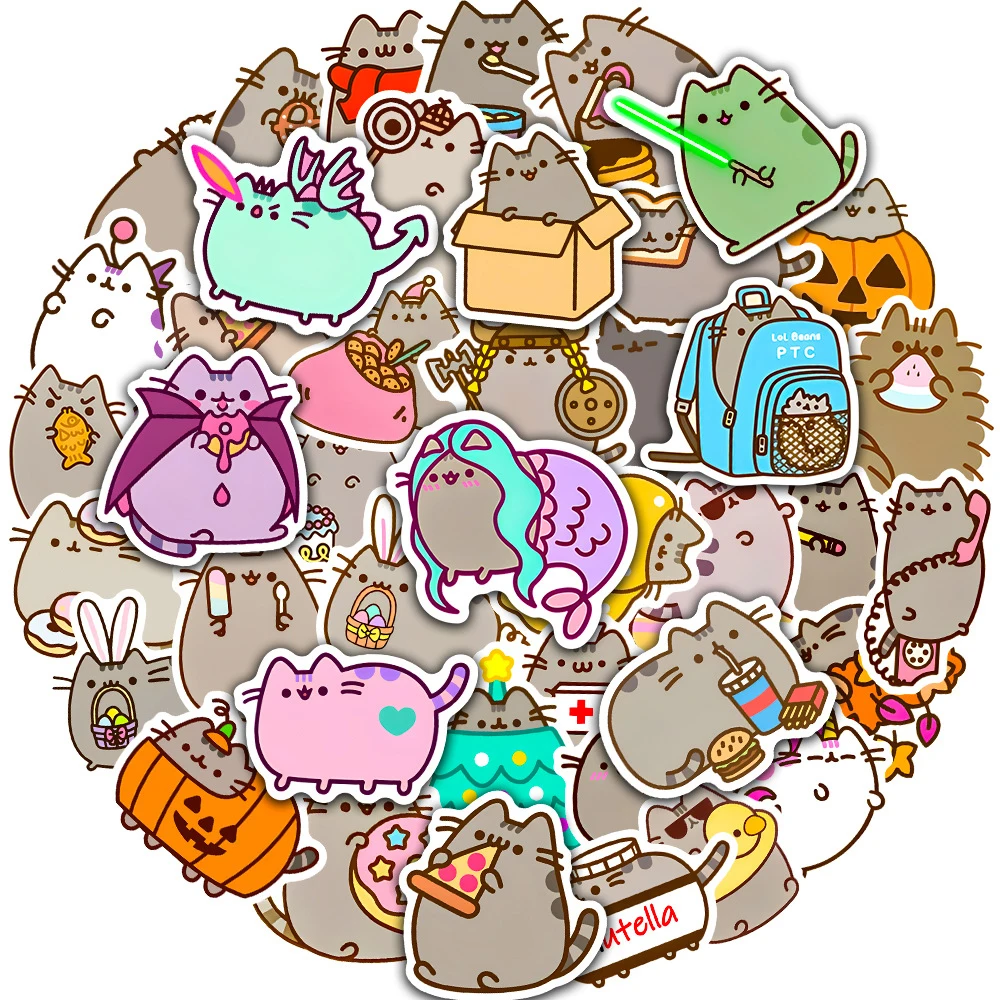 10/30/50PCS Kawaii Chunky Cat Cartoon Stickers Aesthetic DIY Laptop Water Bottle Luggage Cute Graffiti Decals for Kid Toys Gift