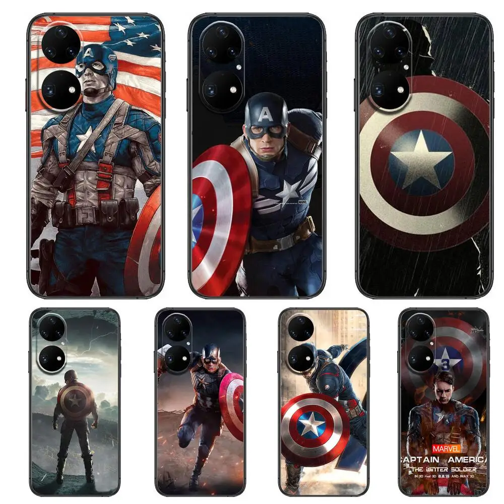

Marvel Captain America Phone Case For Huawei p50 P40 p30 P20 10 9 8 Lite E Pro Plus Black Etui Coque Painting Hoesjes comic fas
