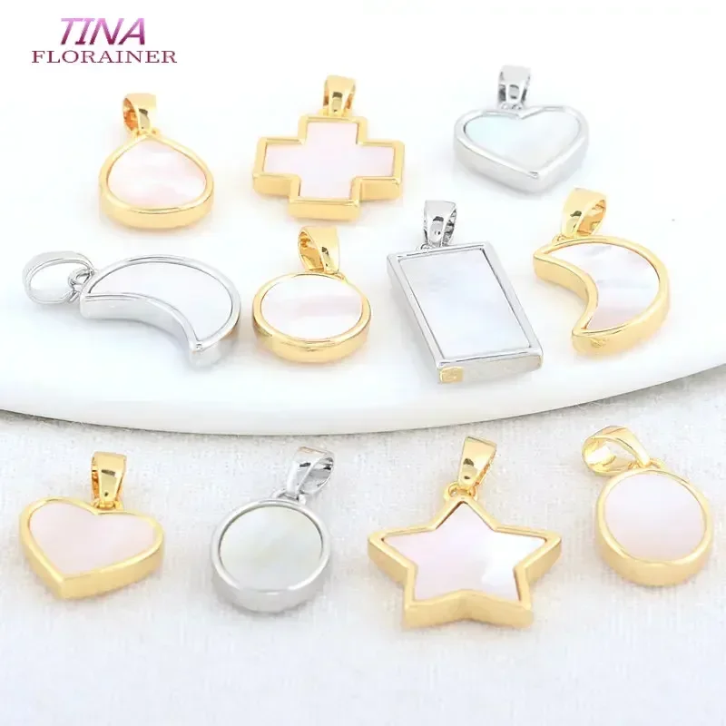 14K Gold Color Brass with Shell Heart Star Moon Cross Charms Pendants Necklace Earrings Jewelry Making diy Supplies Accessories