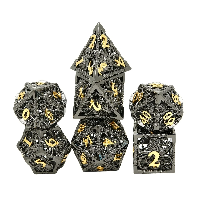 

Top!-Metal Dice Set Hollow Polyhedral Octopus Metal Dice For Dungeons And Dragons RPG MTG Table Games D&D Pathfinder
