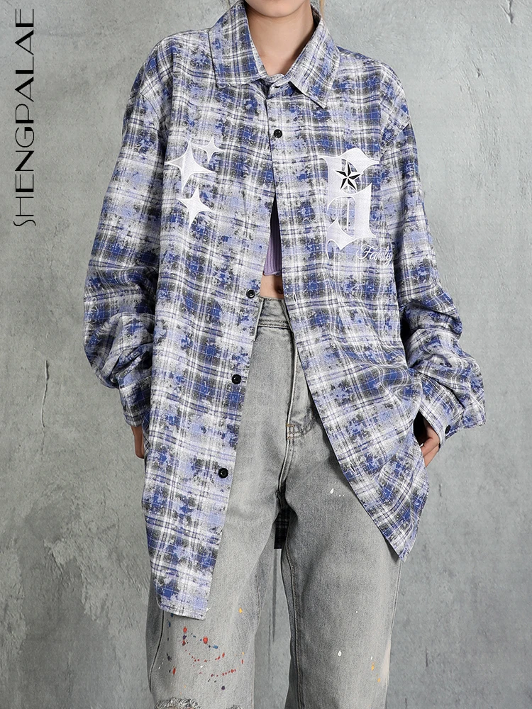 

SHENGPALAE Fashion Tie Dye Women's Shirt Plaid Printed Lapel Single Breasted Full Casual Loose Blouse Autumn 2023 New 5R4540
