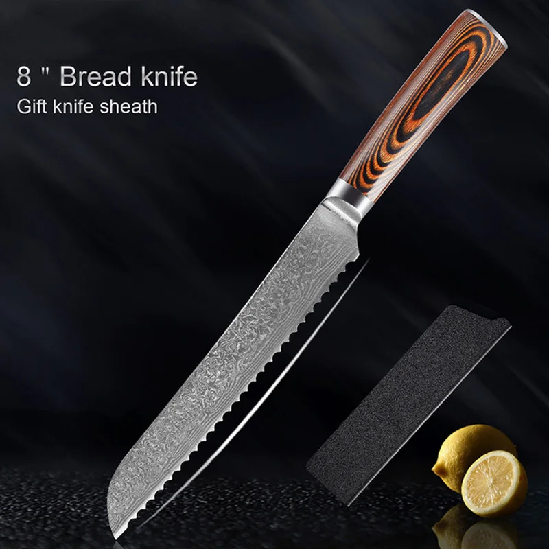 GoodEZ A Serrated Knife For Bread Knives Japanese For Meat Fish Boning Chef Santoku Knife Set Original Damascus Steel Knife VG10