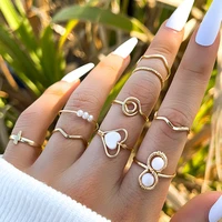 new fashion simple heart imitation pearl lightning geometric ring grace individual 9 piece set charm for women