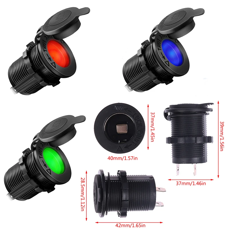 

12V-24V Car Cigarette Lighter Socket With LED Light Receptacle Car Accessories