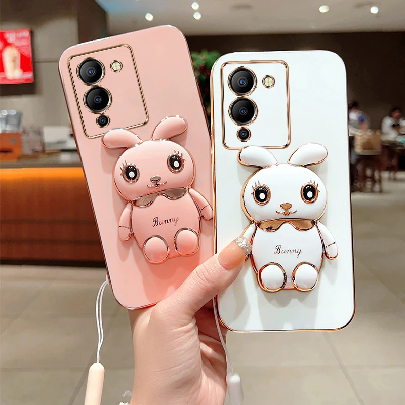 

Phone Case for Infinix Note 12 Infinix Note 12 Pro Infinix Note 12 VIP Plating Square Rabbit Holder With Landyard Case Cover