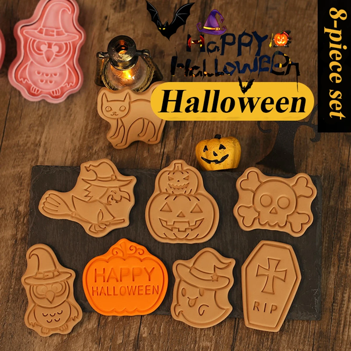 

Halloween Biscuit Mold Pumpkin Ghost Witch Bat Halloween Decoration For Home Horror Party Supplies Trick Or Treat Kids Gifts