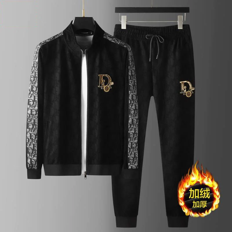 

Роскошный брендовый высококачественный осенне-зимний плюшевый теплый повседневный спортивный костюм мужская куртка трендовая из двух пре...